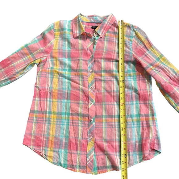 Talbots EUC Multicolored Spring Plaid Cotton Button-Up Shirt long sleeve Size M - Picture 4 of 8